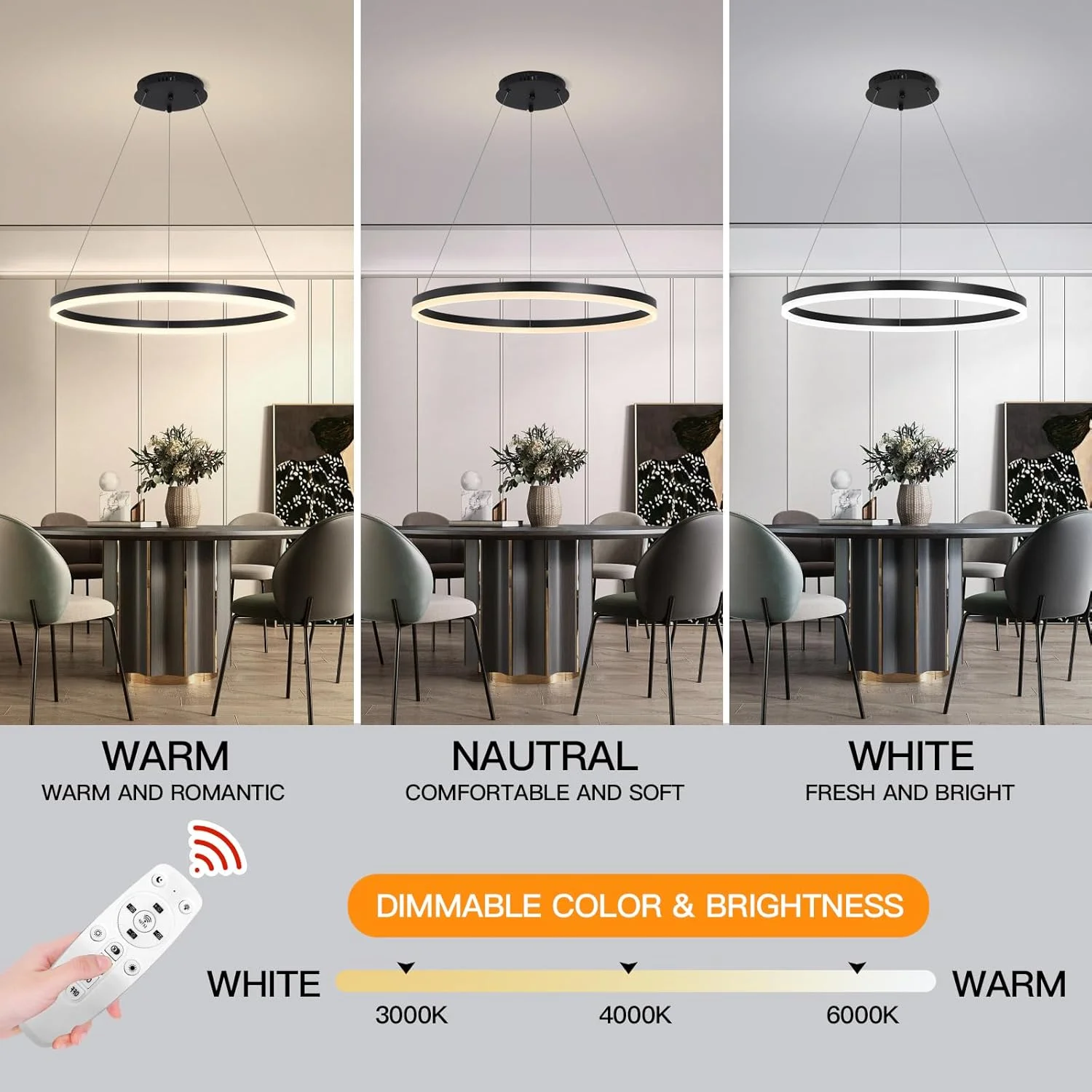 لوستر مدرن LED یاتای، تک حلقه ای مشکی، مناسب اتاق ناهارخوری، لوستر آکریلیک با ارتفاع قابل تنظیم، چراغ آویز مدرن LED، 34 وات، 3000K-6000K لوستر مدرن LED یاتای، تک حلقه ای مشکی، مناسب اتاق ناهارخوری، لوستر آکریلیک با ارتفاع قابل تنظیم، چراغ آویز مدرن LED، 34 وات، 3000K-6000K