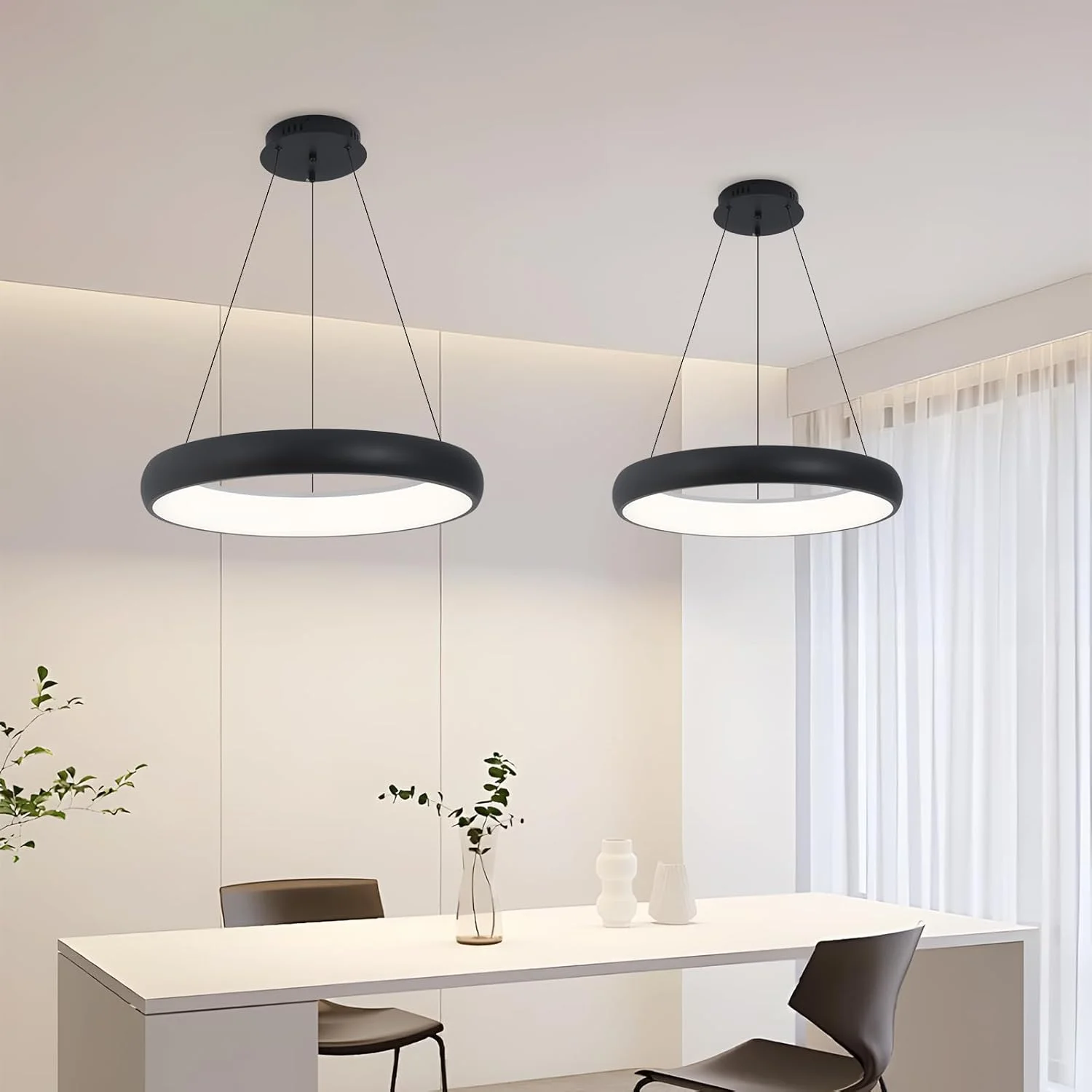 لوستر مدرن LED گرد مشکی YATAI، چراغ آویز مدرن 57 وات با ریموت، ارتفاع و روشنایی قابل تنظیم، چراغ سقفی دیمر پذیر برای اتاق خواب، اتاق غذاخوری و اتاق نشیمن، 50 سانتی متر لوستر مدرن LED گرد مشکی YATAI، چراغ آویز مدرن 57 وات با ریموت، ارتفاع و روشنایی قابل تنظیم، چراغ سقفی دیمر پذیر برای اتاق خواب، اتاق غذاخوری و اتاق نشیمن، 50 سانتی متر