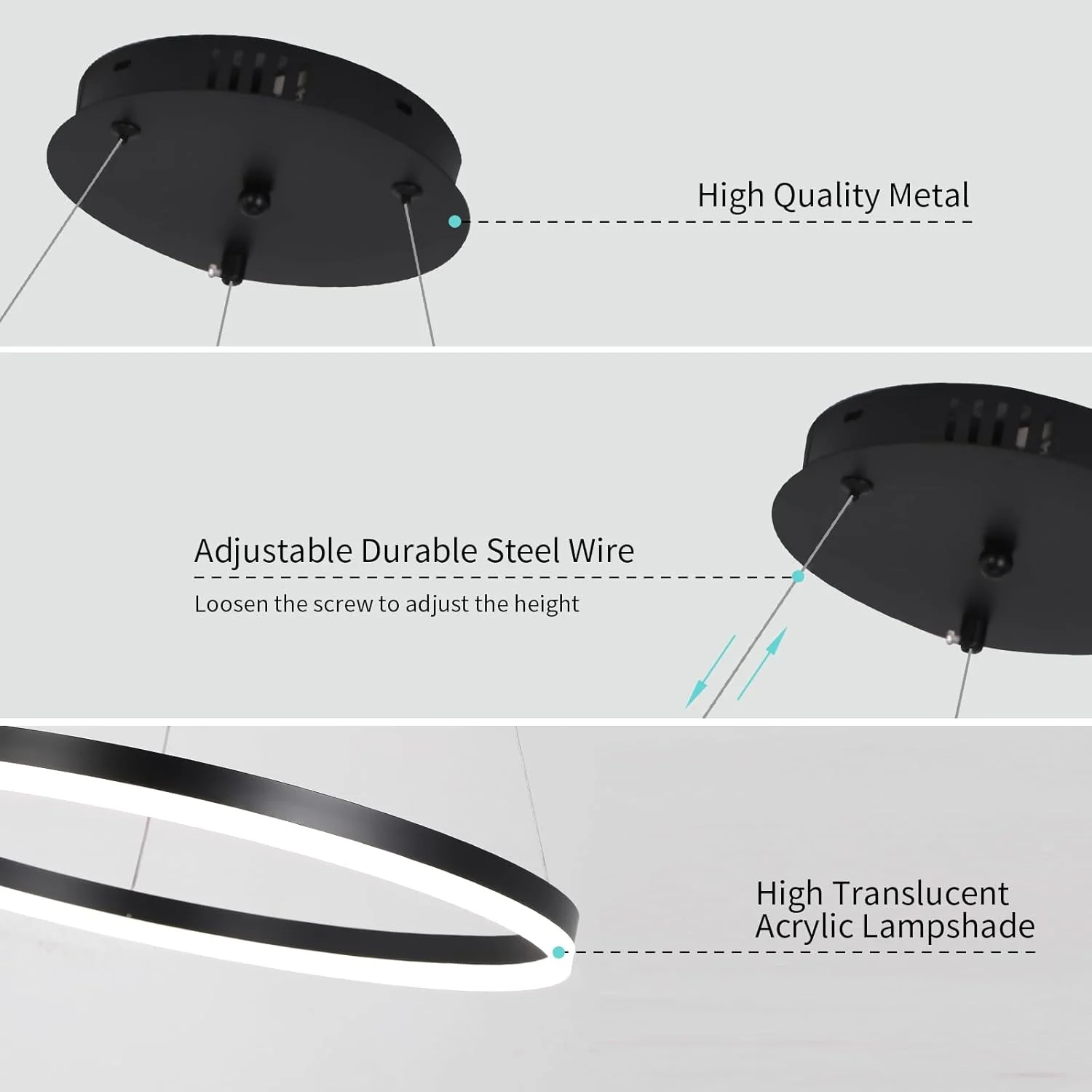 لوستر مدرن LED یاتای، تک حلقه ای مشکی، مناسب اتاق ناهارخوری، لوستر آکریلیک با ارتفاع قابل تنظیم، چراغ آویز مدرن LED، 34 وات، 3000K-6000K لوستر مدرن LED یاتای، تک حلقه ای مشکی، مناسب اتاق ناهارخوری، لوستر آکریلیک با ارتفاع قابل تنظیم، چراغ آویز مدرن LED، 34 وات، 3000K-6000K