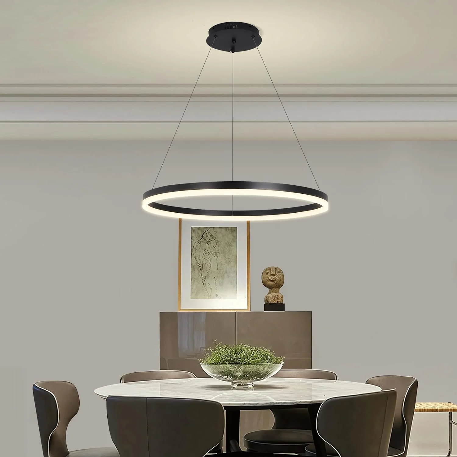 لوستر مدرن LED یاتای، تک حلقه ای مشکی، مناسب اتاق ناهارخوری، لوستر آکریلیک با ارتفاع قابل تنظیم، چراغ آویز مدرن LED، 34 وات، 3000K-6000K لوستر مدرن LED یاتای، تک حلقه ای مشکی، مناسب اتاق ناهارخوری، لوستر آکریلیک با ارتفاع قابل تنظیم، چراغ آویز مدرن LED، 34 وات، 3000K-6000K