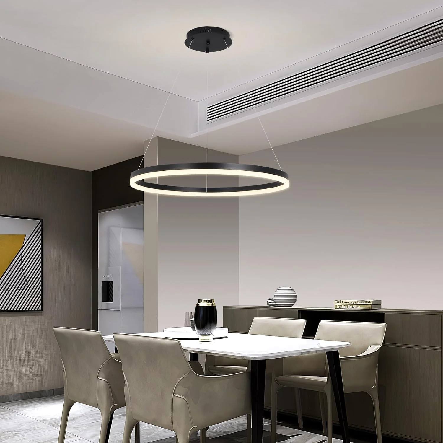 لوستر مدرن LED یاتای، تک حلقه ای مشکی، مناسب اتاق ناهارخوری، لوستر آکریلیک با ارتفاع قابل تنظیم، چراغ آویز مدرن LED، 34 وات، 3000K-6000K لوستر مدرن LED یاتای، تک حلقه ای مشکی، مناسب اتاق ناهارخوری، لوستر آکریلیک با ارتفاع قابل تنظیم، چراغ آویز مدرن LED، 34 وات، 3000K-6000K