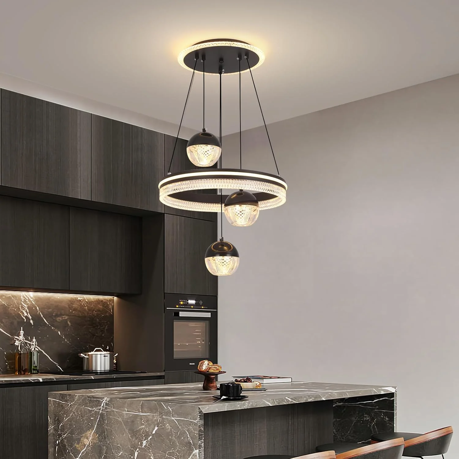 چراغ آویز 3 شاخه YT YATAI LIGHTING برای میز ناهارخوری، چراغ آویز مدرن LED مشکی سه شکل گرد برای میز جزیره آشپزخانه، لوستر با قابلیت تنظیم دمای رنگ و ارتفاع چراغ آویز 3 شاخه YT YATAI LIGHTING برای میز ناهارخوری، چراغ آویز مدرن LED مشکی سه شکل گرد برای میز جزیره آشپزخانه، لوستر با قابلیت تنظیم دمای رنگ و ارتفاع