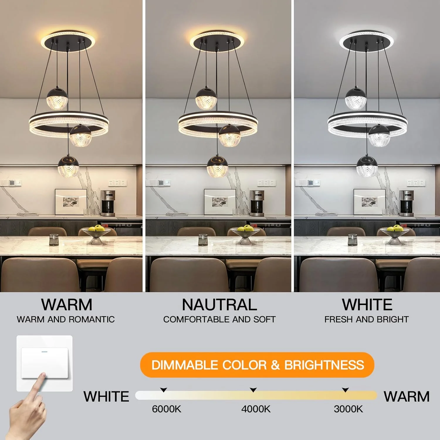 چراغ آویز 3 شاخه YT YATAI LIGHTING برای میز ناهارخوری، چراغ آویز مدرن LED مشکی سه شکل گرد برای میز جزیره آشپزخانه، لوستر با قابلیت تنظیم دمای رنگ و ارتفاع چراغ آویز 3 شاخه YT YATAI LIGHTING برای میز ناهارخوری، چراغ آویز مدرن LED مشکی سه شکل گرد برای میز جزیره آشپزخانه، لوستر با قابلیت تنظیم دمای رنگ و ارتفاع