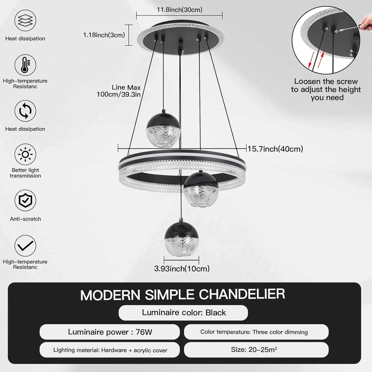 چراغ آویز 3 شاخه YT YATAI LIGHTING برای میز ناهارخوری، چراغ آویز مدرن LED مشکی سه شکل گرد برای میز جزیره آشپزخانه، لوستر با قابلیت تنظیم دمای رنگ و ارتفاع چراغ آویز 3 شاخه YT YATAI LIGHTING برای میز ناهارخوری، چراغ آویز مدرن LED مشکی سه شکل گرد برای میز جزیره آشپزخانه، لوستر با قابلیت تنظیم دمای رنگ و ارتفاع