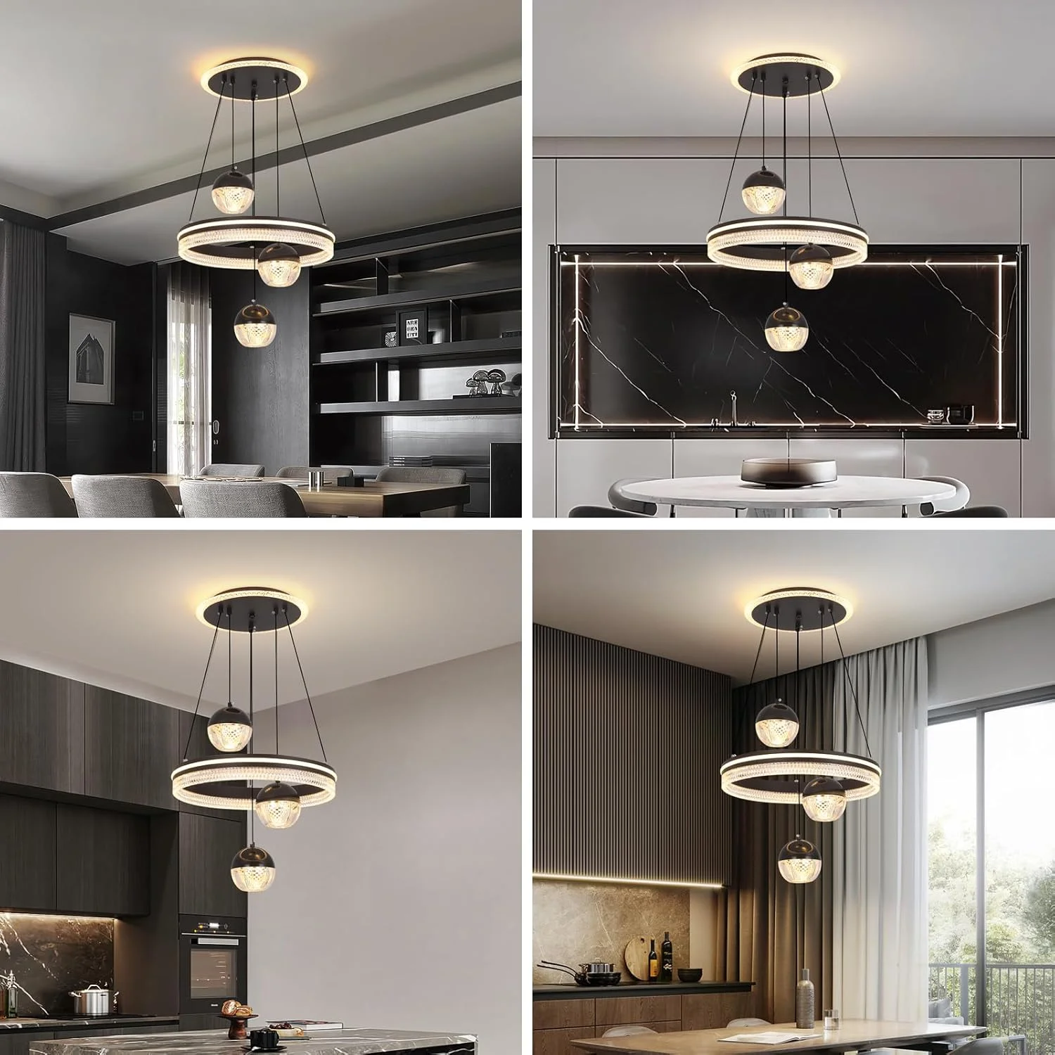 چراغ آویز 3 شاخه YT YATAI LIGHTING برای میز ناهارخوری، چراغ آویز مدرن LED مشکی سه شکل گرد برای میز جزیره آشپزخانه، لوستر با قابلیت تنظیم دمای رنگ و ارتفاع چراغ آویز 3 شاخه YT YATAI LIGHTING برای میز ناهارخوری، چراغ آویز مدرن LED مشکی سه شکل گرد برای میز جزیره آشپزخانه، لوستر با قابلیت تنظیم دمای رنگ و ارتفاع