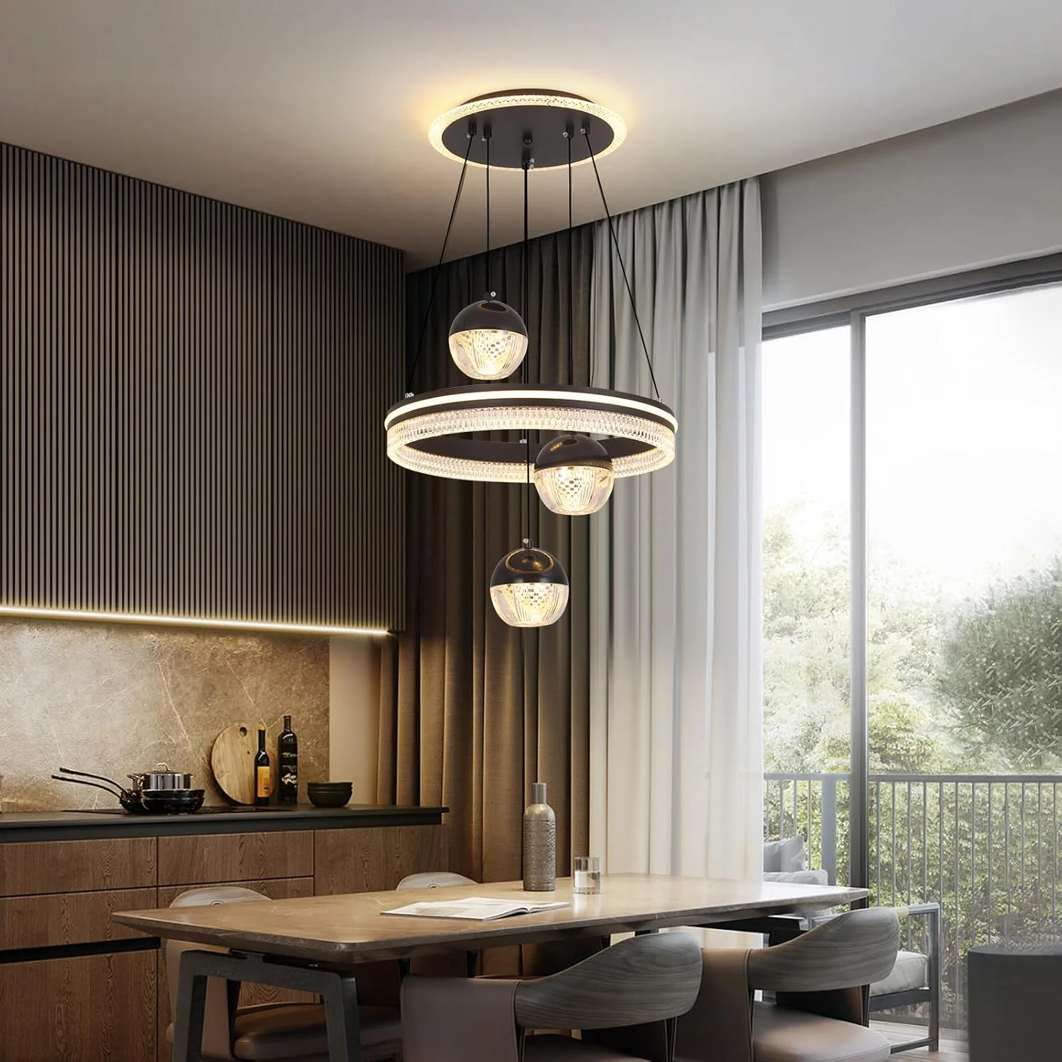چراغ آویز 3 شاخه YT YATAI LIGHTING برای میز ناهارخوری، چراغ آویز مدرن LED مشکی سه شکل گرد برای میز جزیره آشپزخانه، لوستر با قابلیت تنظیم دمای رنگ و ارتفاع چراغ آویز 3 شاخه YT YATAI LIGHTING برای میز ناهارخوری، چراغ آویز مدرن LED مشکی سه شکل گرد برای میز جزیره آشپزخانه، لوستر با قابلیت تنظیم دمای رنگ و ارتفاع