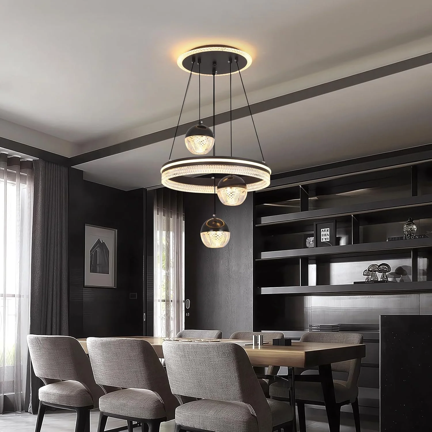 چراغ آویز 3 شاخه YT YATAI LIGHTING برای میز ناهارخوری، چراغ آویز مدرن LED مشکی سه شکل گرد برای میز جزیره آشپزخانه، لوستر با قابلیت تنظیم دمای رنگ و ارتفاع چراغ آویز 3 شاخه YT YATAI LIGHTING برای میز ناهارخوری، چراغ آویز مدرن LED مشکی سه شکل گرد برای میز جزیره آشپزخانه، لوستر با قابلیت تنظیم دمای رنگ و ارتفاع