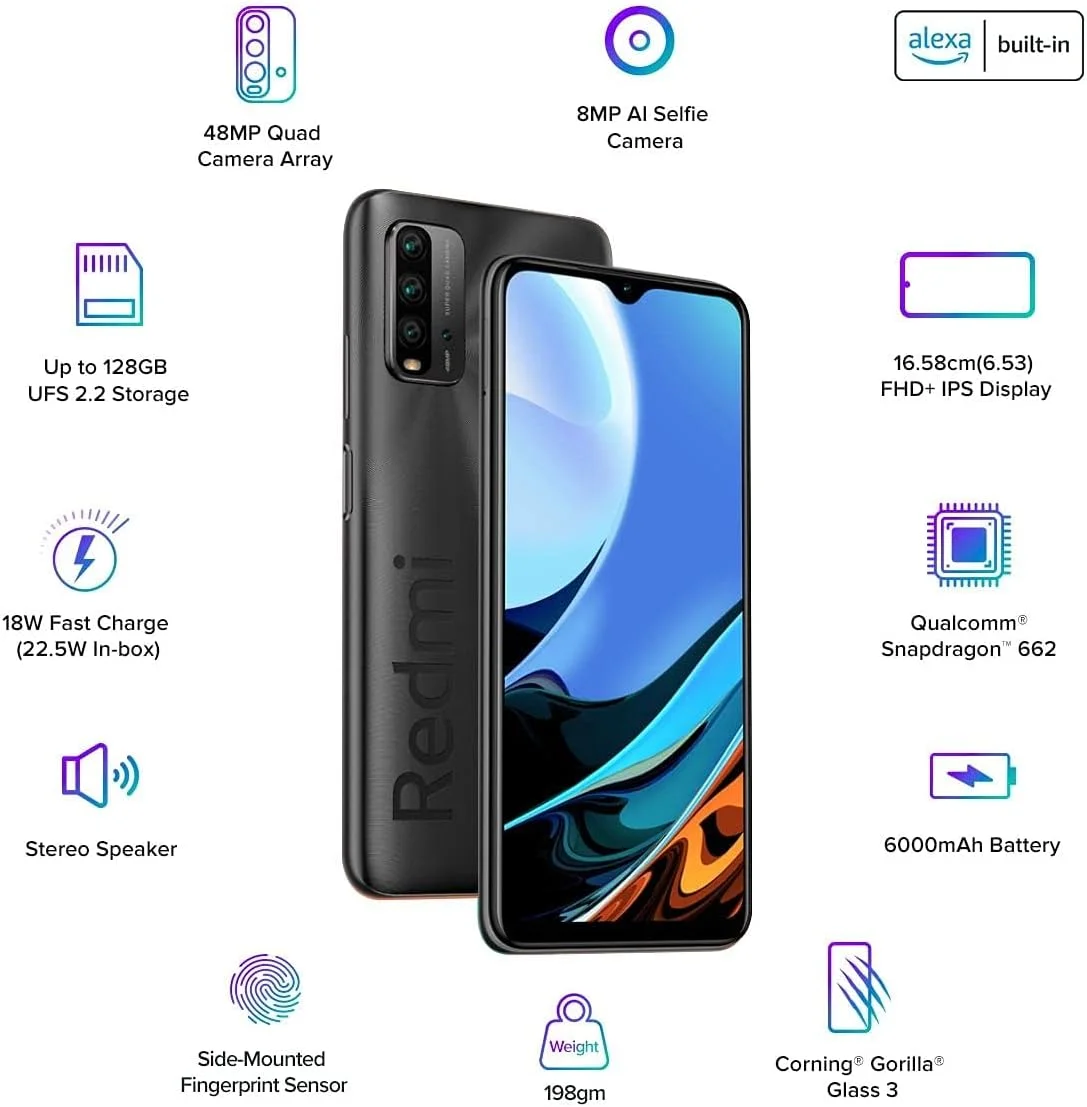 گوشی موبایل Redmi 9 Power (مشکی قدرتمند، 4 گیگابایت رم، 64 گیگابایت حافظه داخلی) - باتری 6000 میلی آمپر | صفحه نمایش FHD+ | دوربین چهارگانه 48 مگاپیکسل، دو سیم کارت، اسنپدراگون 662 به همراه شارژر گوشی موبایل Redmi 9 Power (مشکی قدرتمند، 4 گیگابایت رم، 64 گیگابایت حافظه داخلی) - باتری 6000 میلی آمپر | صفحه نمایش FHD+ | دوربین چهارگانه 48 مگاپیکسل، دو سیم کارت، اسنپدراگون 662 به همراه شارژر