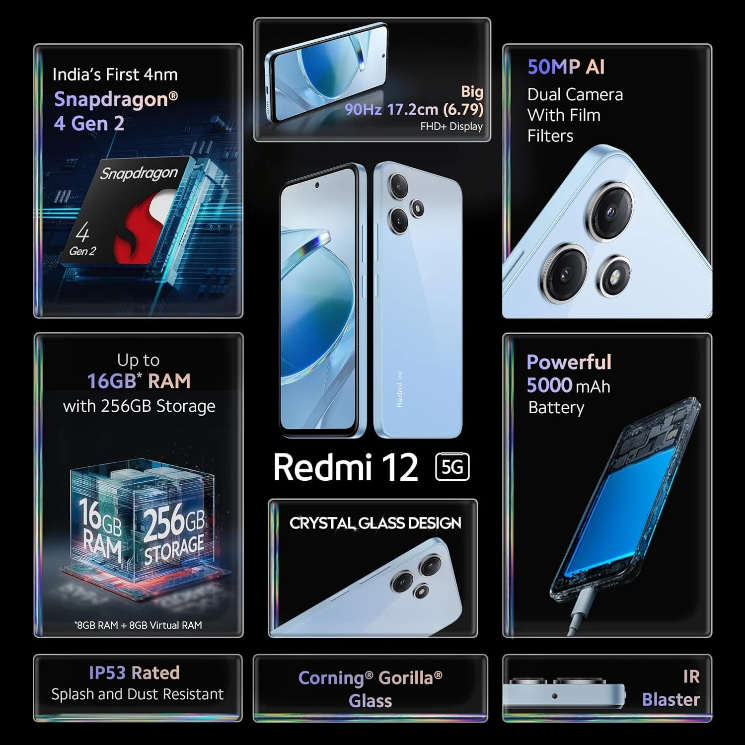 گوشی موبایل شیائومی Redmi 12 5G آبی پاستیلی با 8 گیگابایت رم و 256 گیگابایت حافظه داخلی گوشی موبایل شیائومی Redmi 12 5G آبی پاستیلی با 8 گیگابایت رم و 256 گیگابایت حافظه داخلی