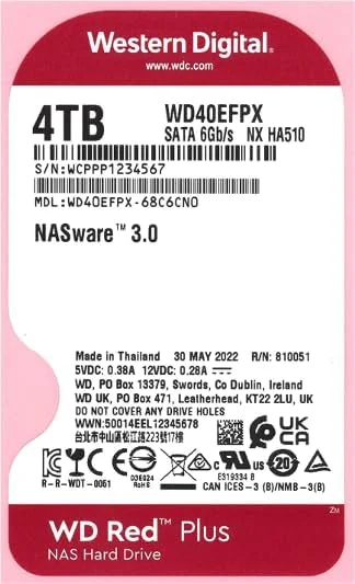هارد دیسک داخلی وسترن دیجیتال 4 ترابایت WD Red Plus NAS - 5400 دور در دقیقه، SATA 6 گیگابیت بر ثانیه، CMR، 256 مگابایت کش، 3.5 اینچ - WD40EFPX