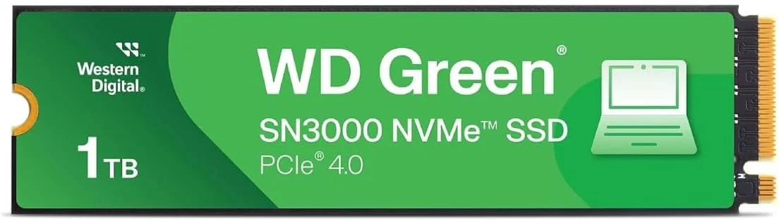 حافظه اس اس دی اینترنال وسترن دیجیتال 1 ترابایت WD Green SN3000 NVMe - درایو حالت جامد - Gen4 PCIe، M.2 2280، تا 5000 مگابایت بر ثانیه - WDS100T4G0E