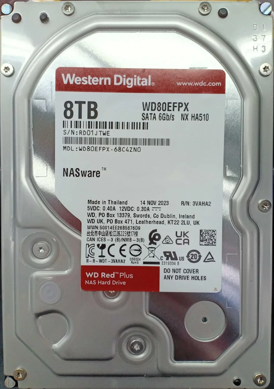 هارد دیسک داخلی وسترن دیجیتال 8 ترابایت WD Red Plus NAS - 5640 دور در دقیقه، SATA 6 گیگابیت بر ثانیه، CMR، 256 مگابایت حافظه کش، 3.5 اینچ - WD80EFPX