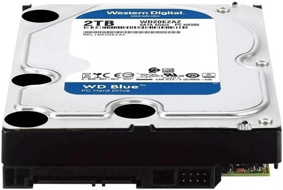 هارد دیسک داخلی 2 ترابایتی وسترن دیجیتال WD Blue برای کامپیوتر - 5400 دور در دقیقه، SATA 6 گیگابیت بر ثانیه، 256 مگابایت حافظه کش، 3.5 اینچ - WD20EZAZ