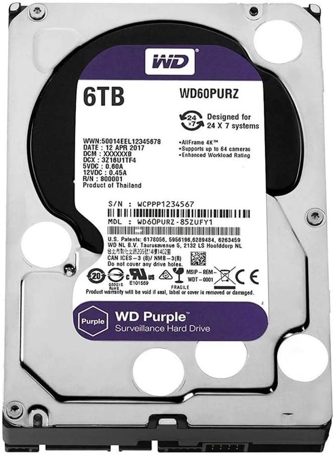 هارد دیسک نظارتی وسترن دیجیتال WD60PURZ 3.5 اینچی 6 ترابایتی برای دوربین مداربسته، بنفش