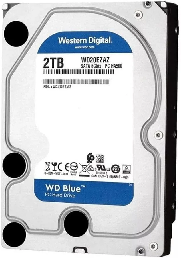 هارد دیسک داخلی 2 ترابایتی وسترن دیجیتال WD Blue برای کامپیوتر - 5400 دور در دقیقه، SATA 6 گیگابیت بر ثانیه، 256 مگابایت حافظه کش، 3.5 اینچ - WD20EZAZ