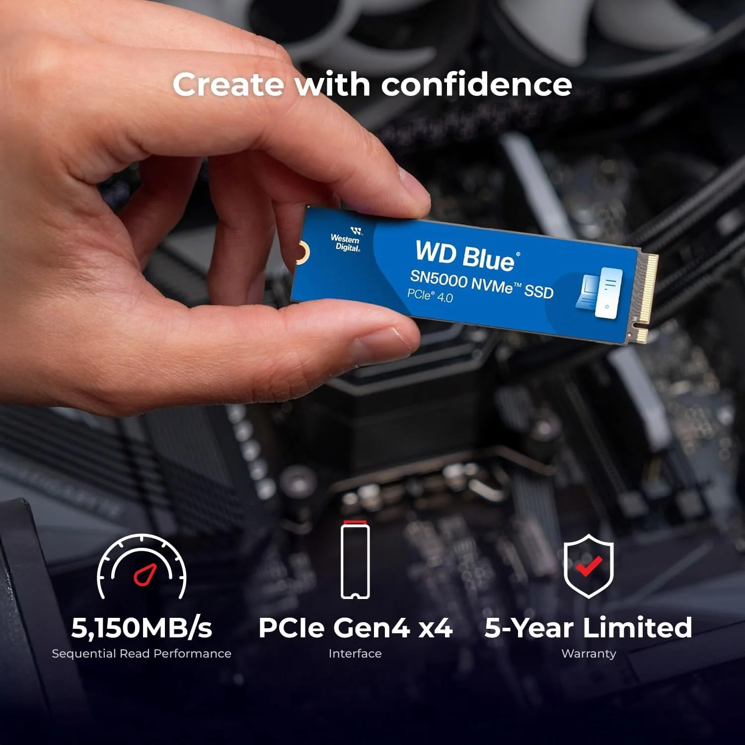 حافظه اس اس دی NVMe وسترن دیجیتال آبی SN5000 با ظرفیت 1 ترابایت، PCIe Gen 4.0، سرعت خواندن تا 5150 مگابایت بر ثانیه، فناوری nCache 4.0، 5 سال گارانتی، شامل نرم افزار رایگان Acronis True Image برای انتقال داده - M.2 2280 Internal SSD حافظه اس اس دی NVMe وسترن دیجیتال آبی SN5000 با ظرفیت 1 ترابایت، PCIe Gen 4.0، سرعت خواندن تا 5150 مگابایت بر ثانیه، فناوری nCache 4.0، 5 سال گارانتی، شامل نرم افزار رایگان Acronis True Image برای انتقال داده - M.2 2280 Internal SSD