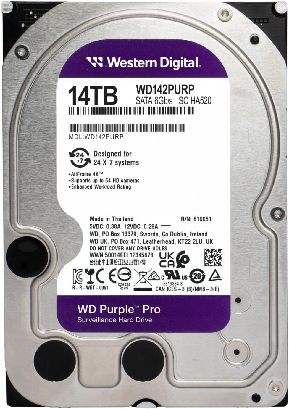 هارد دیسک داخلی 14 ترابایتی وسترن دیجیتال WD Purple Pro مخصوص نظارت تصویری - SATA 6 گیگابیت بر ثانیه، 512 مگابایت حافظه کش، 3.5 اینچ - WD142PURP هارد دیسک داخلی 14 ترابایتی وسترن دیجیتال WD Purple Pro مخصوص نظارت تصویری - SATA 6 گیگابیت بر ثانیه، 512 مگابایت حافظه کش، 3.5 اینچ - WD142PURP