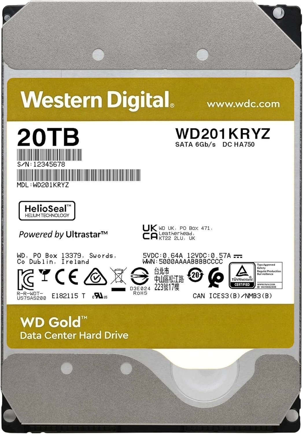هارد دیسک داخلی 20 ترابایتی وسترن دیجیتال WD Gold Enterprise Class SATA - 7200 دور در دقیقه، SATA 6 گیگابیت بر ثانیه، 512 مگابایت کش، 3.5 اینچ - WD201KRYZ هارد دیسک داخلی 20 ترابایتی وسترن دیجیتال WD Gold Enterprise Class SATA - 7200 دور در دقیقه، SATA 6 گیگابیت بر ثانیه، 512 مگابایت کش، 3.5 اینچ - WD201KRYZ