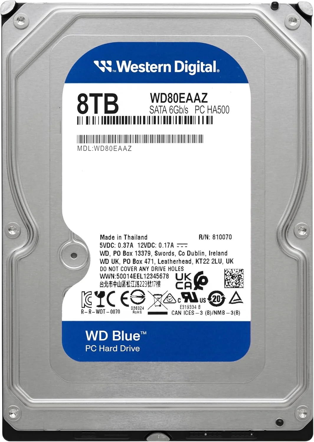 هارد دیسک داخلی 8 ترابایتی وسترن دیجیتال WD Blue PC - 5640 دور در دقیقه، SATA 6 گیگابیت بر ثانیه، 256 مگابایت حافظه کش، 3.5 اینچ - WD80EAAZ