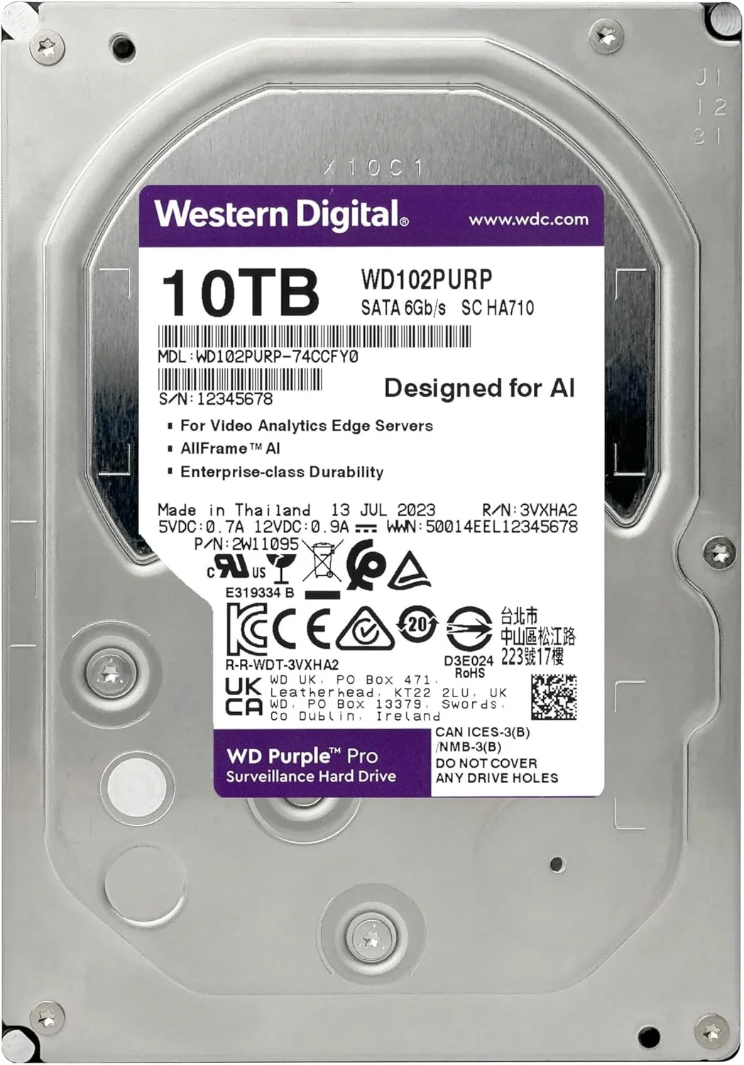 هارد دیسک 10 ترابایتی وسترن دیجیتال WD Purple Pro Smart Video با فناوری AllFrame هارد دیسک 10 ترابایتی وسترن دیجیتال WD Purple Pro Smart Video با فناوری AllFrame