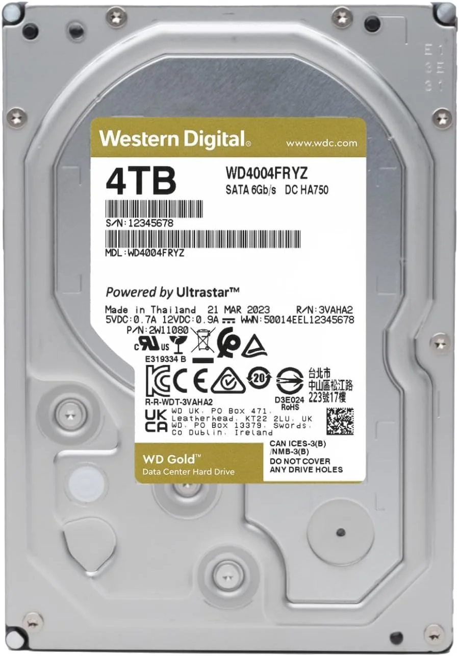 هارد دیسک داخلی وسترن دیجیتال 4 ترابایت WD Gold Enterprise Class - کلاس 7200 دور در دقیقه، SATA 6 گیگابیت بر ثانیه، 256 مگابایت حافظه کش، 3.5 اینچ - WD4004FRYZ