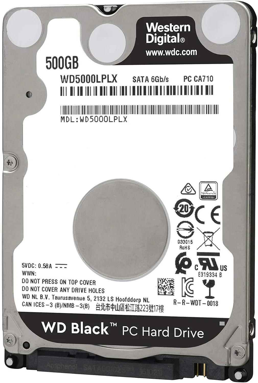 هارد دیسک موبایل وسترن دیجیتال WD Black با ظرفیت 500 گیگابایت - 7200 دور در دقیقه SATA 6 گیگابیت بر ثانیه 32 مگابایت کش 7 میلی متر 2.5 اینچ - WD5000LPLX (بازسازی شده)