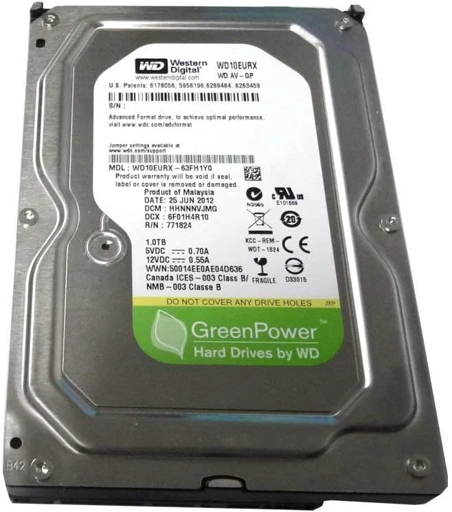 هارد دیسک داخلی 3.5 اینچی وسترن دیجیتال مدل AV-GP WD10EURX با ظرفیت 1 ترابایت، سرعت IntelliPower، حافظه کش 64 مگابایت و رابط SATA 6Gb/s (مناسب برای نظارت تصویری) - 2 سال گارانتی (بازسازی شده)