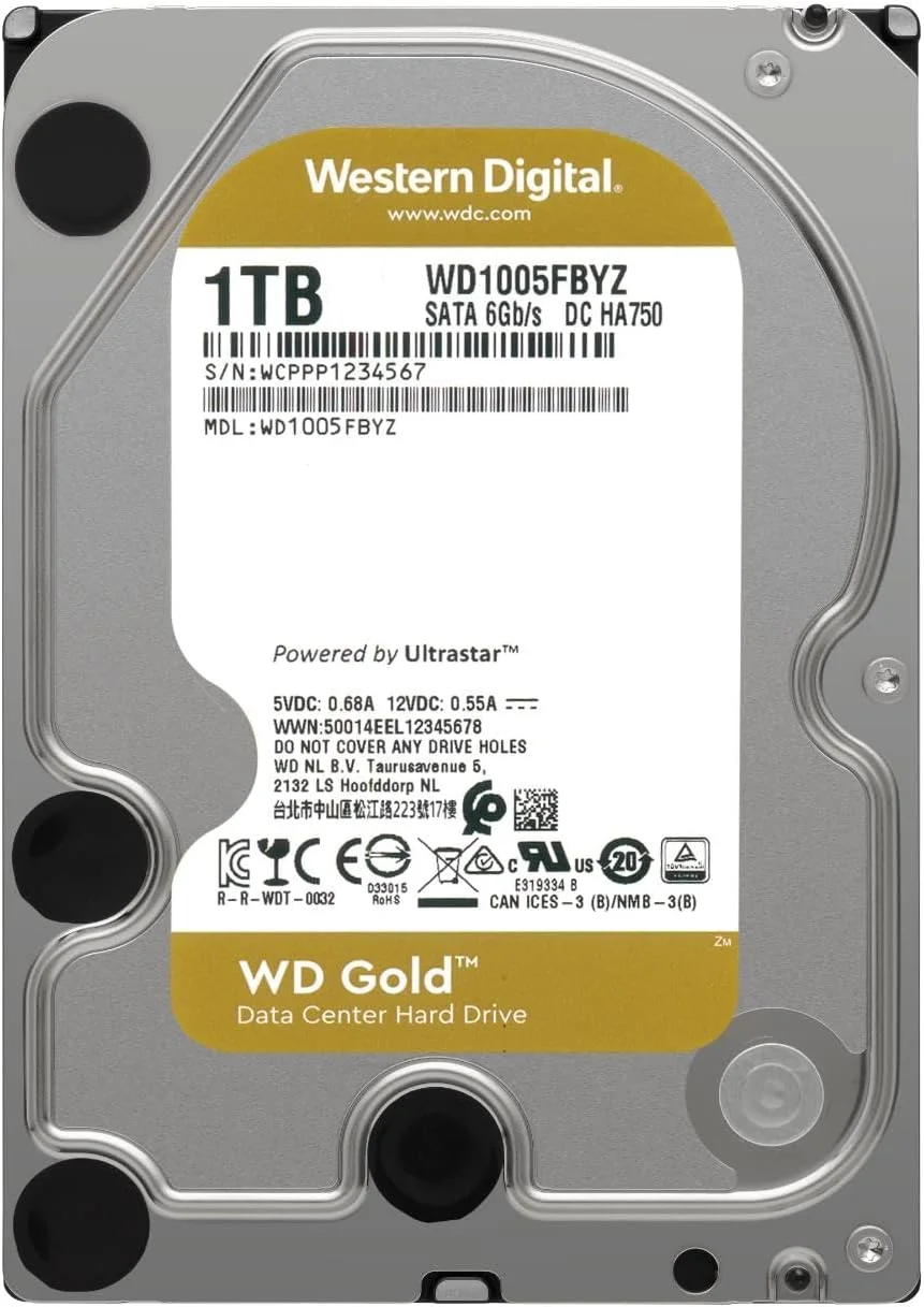 هارد دیسک داخلی وسترن دیجیتال 1 ترابایت WD Gold Enterprise Class - کلاس 7200 دور در دقیقه، SATA 6 گیگابیت بر ثانیه، 128 مگابایت کش، 3.5 اینچ - WD1005FBYZ