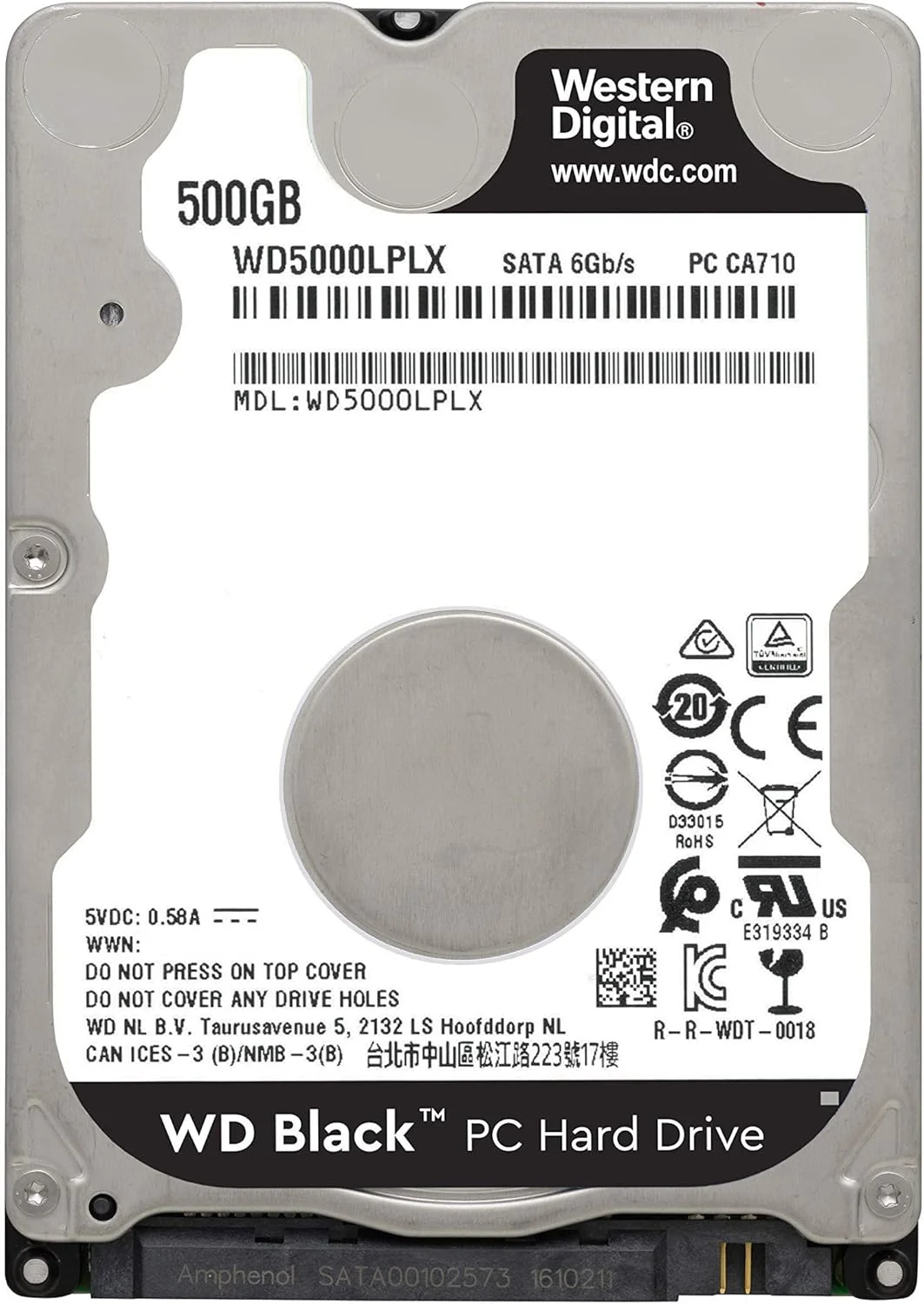 هارد دیسک موبایل وسترن دیجیتال WD Black با ظرفیت 500 گیگابایت - 7200 دور در دقیقه SATA 6 گیگابیت بر ثانیه 32 مگابایت کش 7 میلی متر 2.5 اینچ - WD5000LPLX (بازسازی شده)