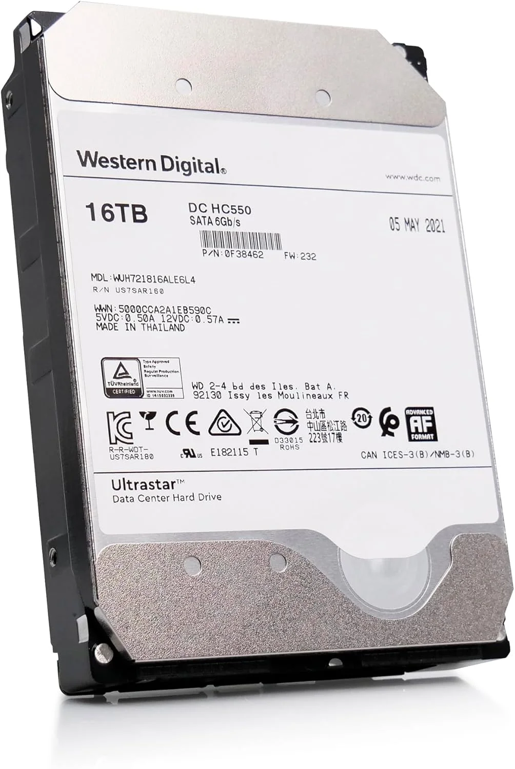 هارد دیسک داخلی 16 ترابایتی وسترن دیجیتال WD Ultrastar DC HC550 Data Center 3.5 اینچی مدل WUH721816ALE6L4 (بازسازی شده)