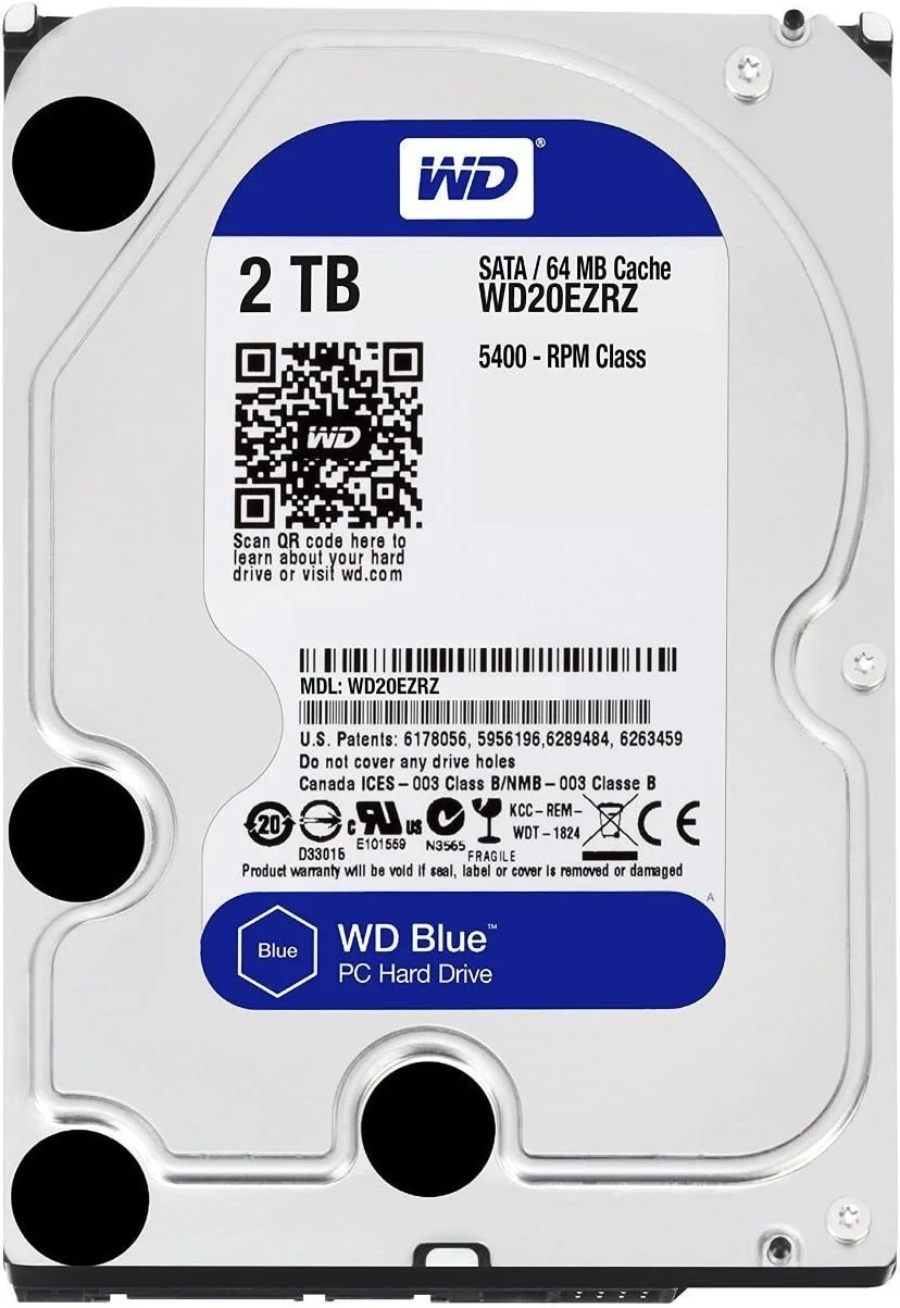 هارد دیسک داخلی 2 ترابایتی وسترن دیجیتال WD Blue PC - کلاس 5400 دور در دقیقه، SATA 6 گیگابیت بر ثانیه، 64 مگابایت کش، 3.5 اینچ - WD20EZRZ