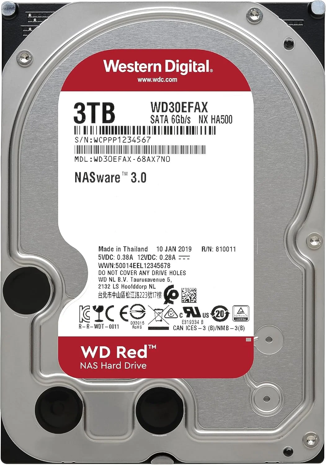 هارد دیسک داخلی وسترن دیجیتال 3 ترابایت WD Red NAS - 5400 دور در دقیقه، SATA 6 گیگابیت بر ثانیه، SMR، 256 مگابایت حافظه کش، 3.5 اینچ - WD30EFAX