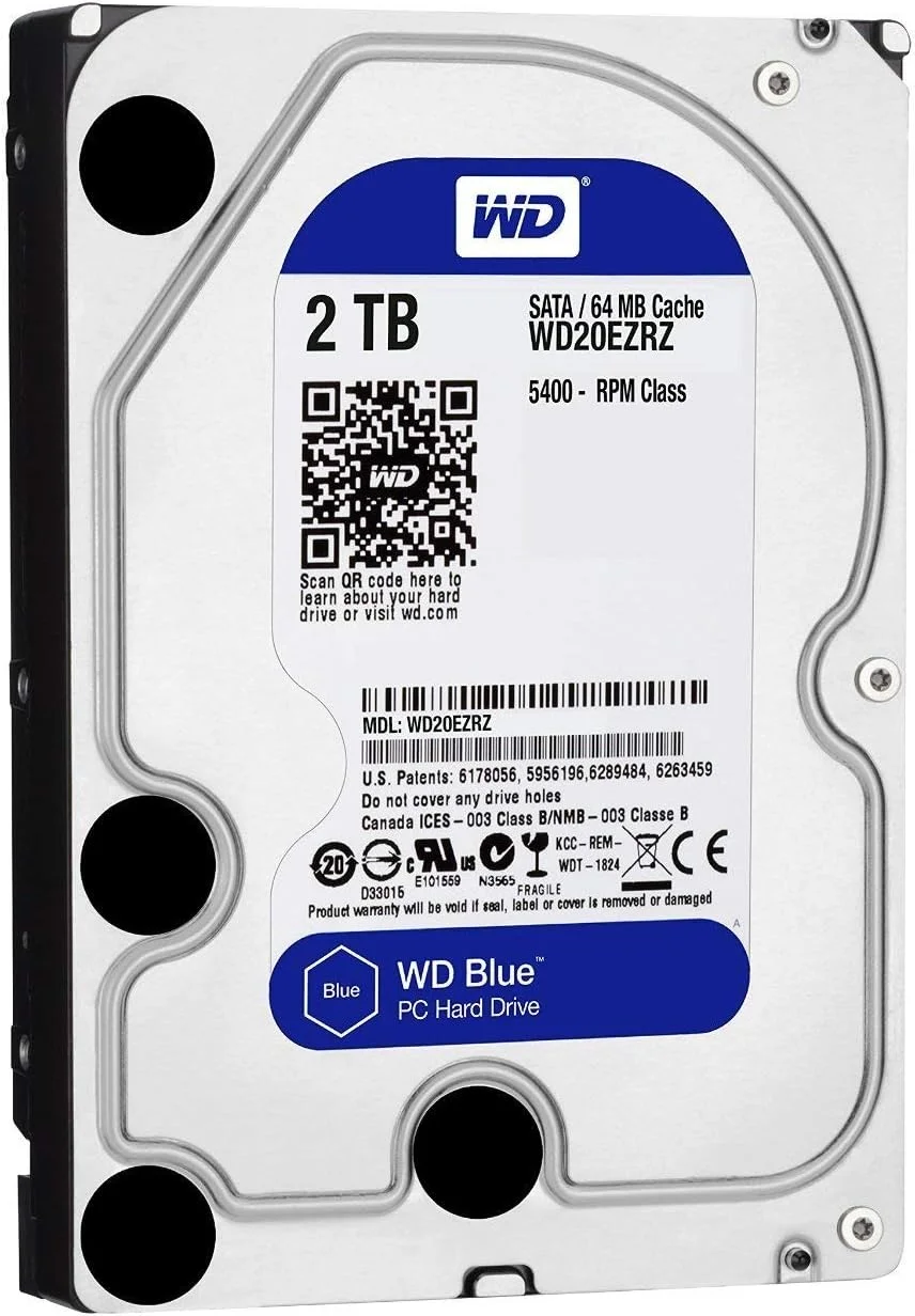 هارد دیسک داخلی 2 ترابایتی وسترن دیجیتال WD Blue PC - کلاس 5400 دور در دقیقه، SATA 6 گیگابیت بر ثانیه، 64 مگابایت کش، 3.5 اینچ - WD20EZRZ