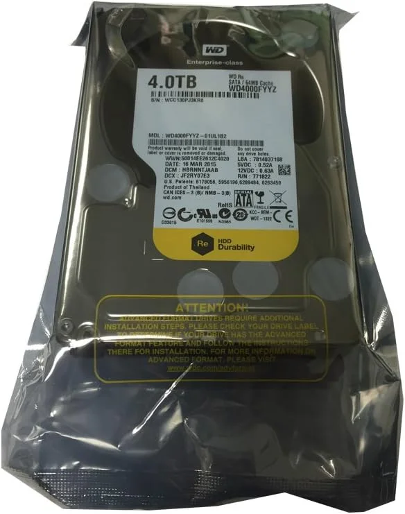 هارد دیسک داخلی وسترن دیجیتال RE WD4000FYYZ با ظرفیت 4 ترابایت، سرعت 7200 دور در دقیقه، حافظه کش 64 مگابایت، رابط SATA 6.0Gb/s و سایز 3.5 اینچ - OEM با 3 سال گارانتی