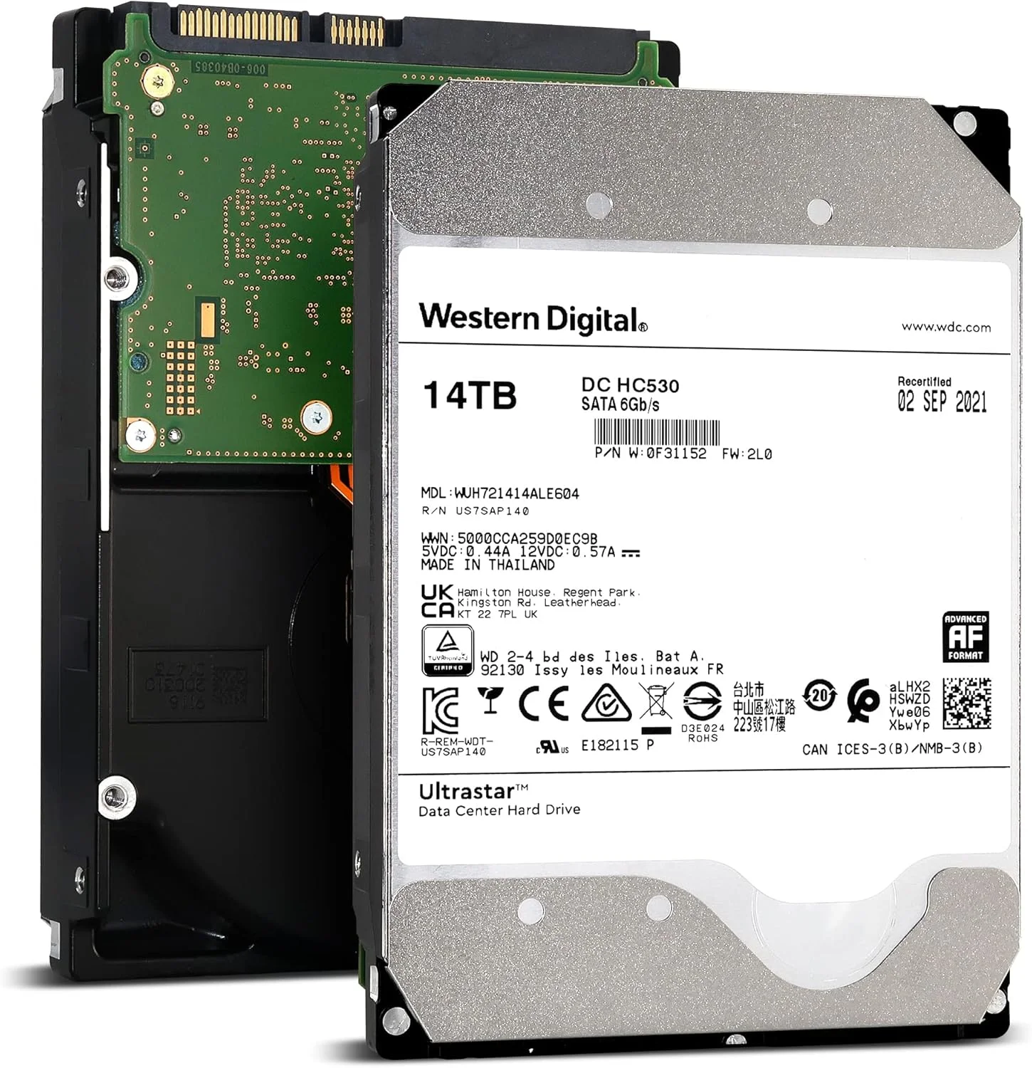 هارد دیسک وسترن دیجیتال 14 ترابایت Ultrastar DC HC530 SATA - کلاس 7200 دور در دقیقه، SATA 6Gb/s، 512 مگابایت کش، 3.5 اینچ - WUH7214ALE604 OEM (بازسازی شده)