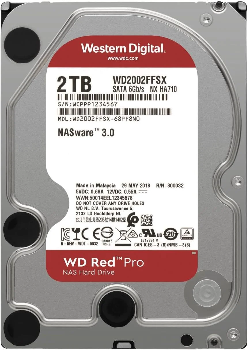 هارد دیسک داخلی وسترن دیجیتال 2 ترابایت WD Red Pro NAS - 7200 دور در دقیقه، SATA 6 گیگابیت بر ثانیه، CMR، حافظه کش 64 مگابایت، 3.5 اینچ - WD2002FFSX
