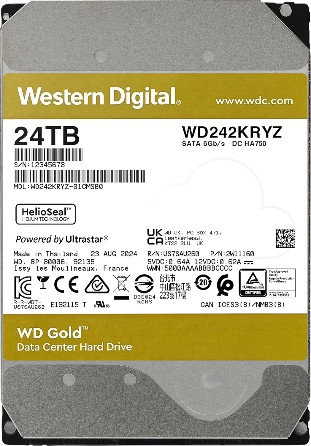 هارد دیسک داخلی وسترن دیجیتال 24 ترابایت WD Gold Enterprise Class SATA - 7200 دور در دقیقه، SATA 6 گیگابیت بر ثانیه، 512 مگابایت کش، 3.5 اینچ - WD242KRYZ هارد دیسک داخلی وسترن دیجیتال 24 ترابایت WD Gold Enterprise Class SATA - 7200 دور در دقیقه، SATA 6 گیگابیت بر ثانیه، 512 مگابایت کش، 3.5 اینچ - WD242KRYZ