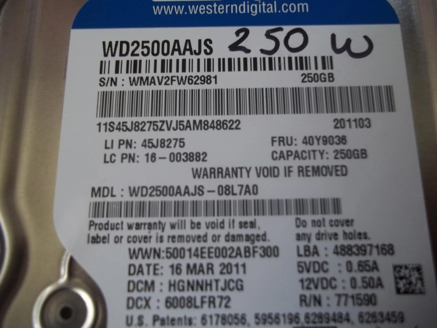 هارد دیسک وسترن دیجیتال مدل WD2500AAJS با ظرفیت 250 گیگابایت سری Caviar Blue