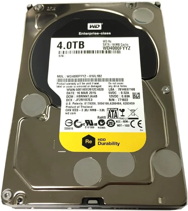 هارد دیسک داخلی وسترن دیجیتال RE با ظرفیت 4 ترابایت، سرعت 7200 دور در دقیقه، حافظه کش 64 مگابایت، رابط SATA 6.0Gb/s، سایز 3.5 اینچ، مناسب برای شرکت ها (WD4000FYYZ) OEM - 3 سال گارانتی