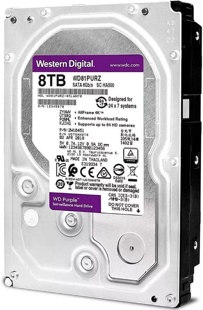 هارد دیسک داخلی 8 ترابایتی بنفش وسترن دیجیتال مدل WD81PURZ با سرعت 5400 دور در دقیقه، 256 مگابایت حافظه کش و رابط SATA 6.0Gb/s سایز 3.5 اینچ