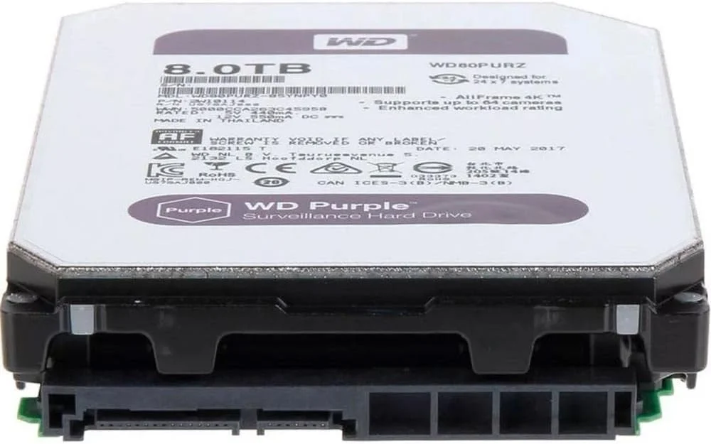 هارد دیسک داخلی 8 ترابایتی بنفش وسترن دیجیتال مدل WD81PURZ با سرعت 5400 دور در دقیقه، 256 مگابایت حافظه کش و رابط SATA 6.0Gb/s سایز 3.5 اینچ