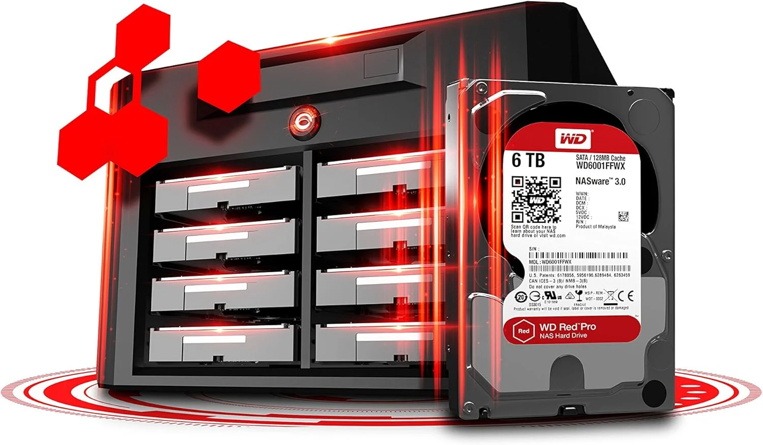 هارد دیسک داخلی NAS وسترن دیجیتال Red Pro با ظرفیت 6 ترابایت، سایز 3.5 اینچ، رابط SATA III، سرعت 7200 دور در دقیقه و حافظه کش 128 مگابایت (WD6002FFWX)