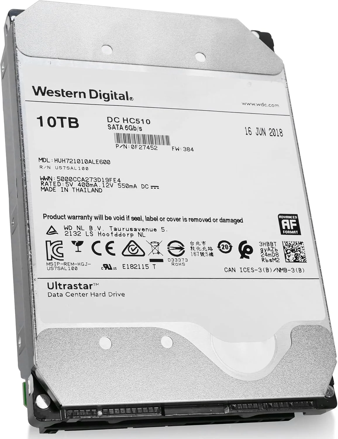 هارد دیسک HGST Ultrastar He10 | HUH721010ALE600 (0F27452) | Power Disable | ظرفیت 10 ترابایت، SATA 6.0Gb/s، سرعت 7200 دور در دقیقه، 256 مگابایت حافظه کش، 3.5 اینچ | 512e | هارد درایو Enterprise (بازسازی شده)