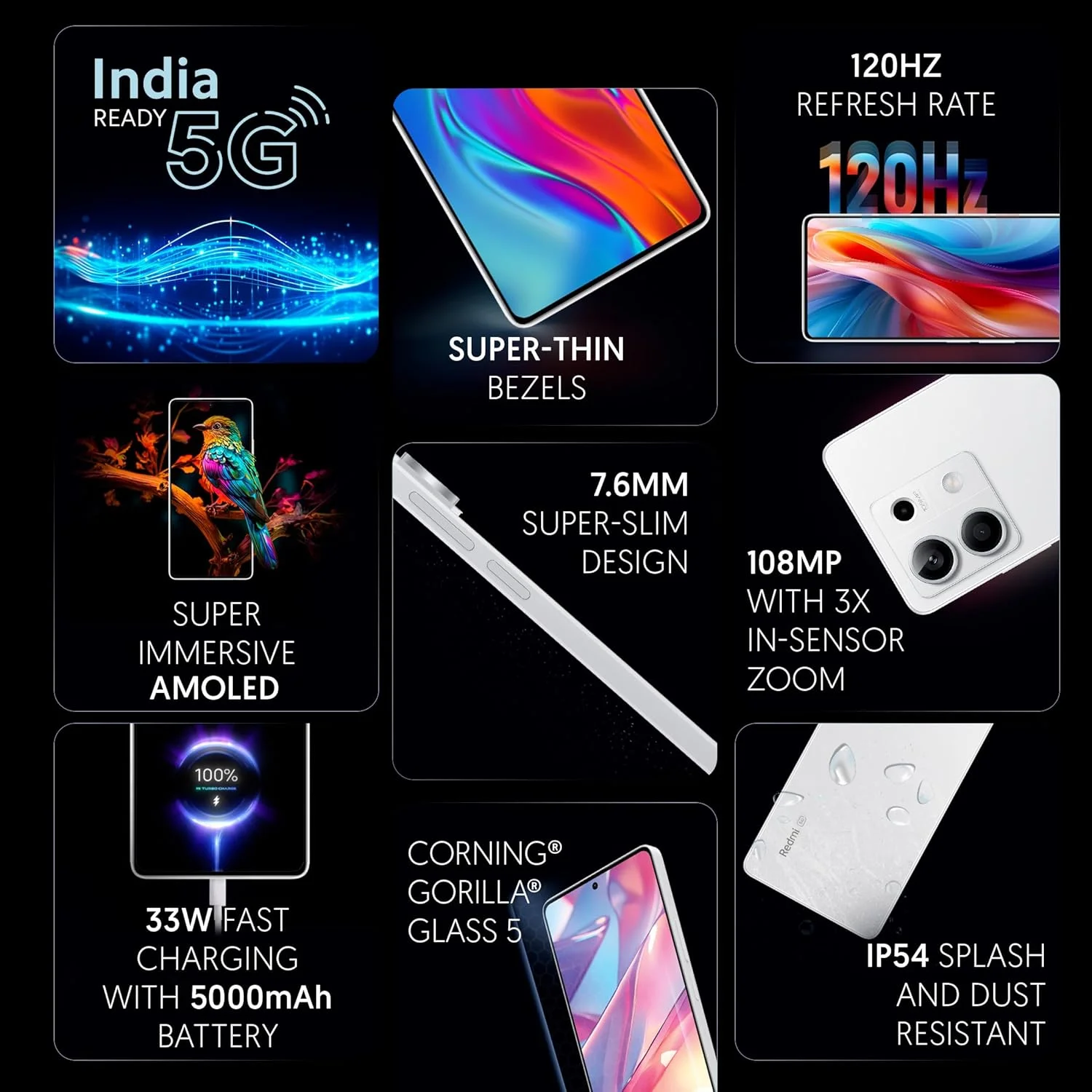 گوشی موبایل Redmi Note 13 5G (سفید قطبی، 6 گیگابایت رم، 128 گیگابایت حافظه داخلی) | آماده 5G | AMOLED بدون حاشیه 120 هرتز | باریک ترین نوت با ضخامت 7.6 میلی متر | دوربین 108 مگاپیکسلی حرفه ای گوشی موبایل Redmi Note 13 5G (سفید قطبی، 6 گیگابایت رم، 128 گیگابایت حافظه داخلی) | آماده 5G | AMOLED بدون حاشیه 120 هرتز | باریک ترین نوت با ضخامت 7.6 میلی متر | دوربین 108 مگاپیکسلی حرفه ای