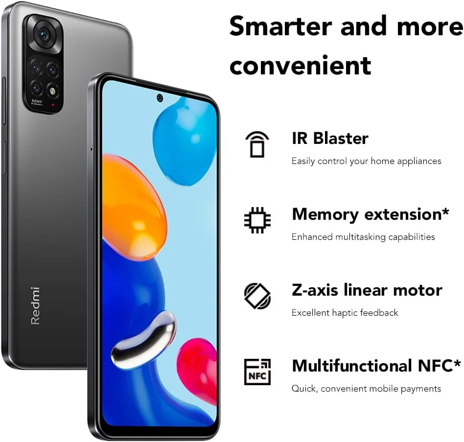 گوشی موبایل شیائومی Redmi Note 11 دو سیم کارت 64 گیگابایت حافظه داخلی + 4 گیگابایت رم (فقط GSM | بدون CDMA) نسخه بین المللی، آنلاک فکتوری 4G/LTE - خاکستری گرافیتی