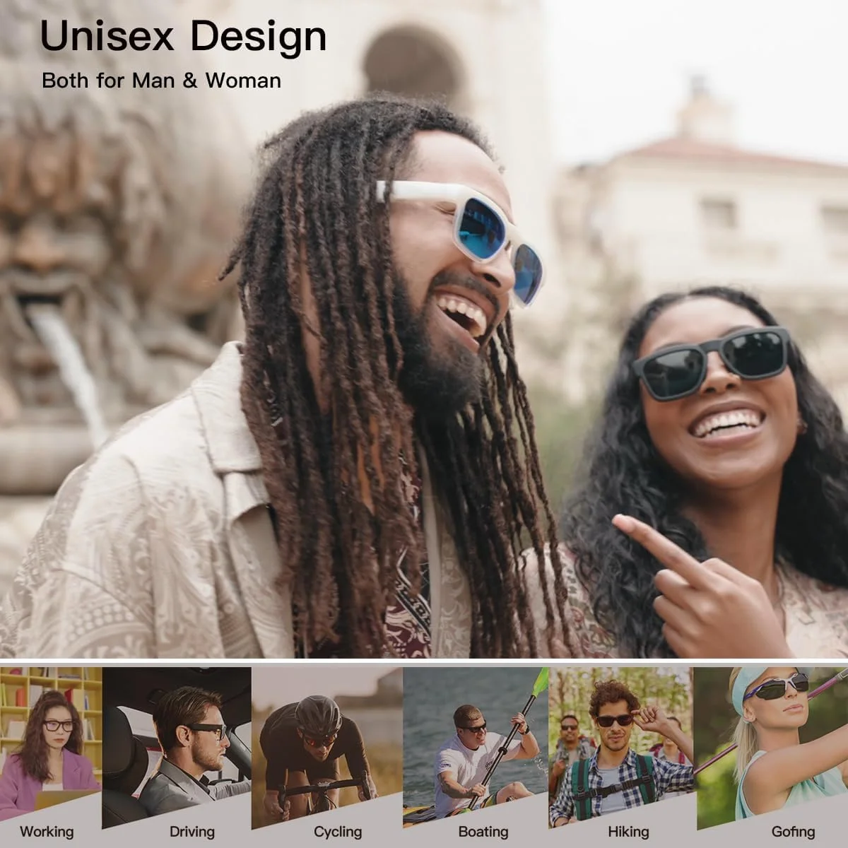 عینک آفتابی بلوتوثی OhO sunshine OhO، کنترل صوتی و عینک هوشمند سبک گوش باز، پخش موسیقی و تماس با قابلیت تنظیم صدا، عینک صوتی بلوتوث 5.0 و ضد آب IP44، مناسب برای بزرگسالان (آقایان و بانوان) عینک آفتابی بلوتوثی OhO sunshine OhO، کنترل صوتی و عینک هوشمند سبک گوش باز، پخش موسیقی و تماس با قابلیت تنظیم صدا، عینک صوتی بلوتوث 5.0 و ضد آب IP44، مناسب برای بزرگسالان (آقایان و بانوان)