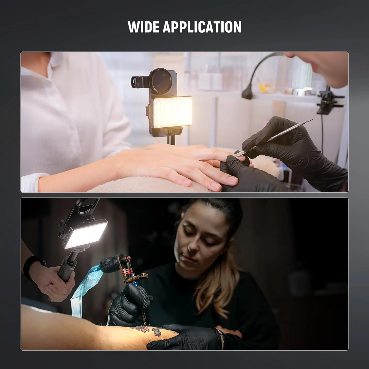 نور سلفی و تاتو LED مدل NEEWRE BASICS سازگار با آیفون، دارای گیره فیلتر CPL/پایه سه پایه/نگهدارنده تلفن، نور پرکننده حذف انعکاس برای عکاسی و فیلمبرداری هنری، غذا، جواهرات، ST120B