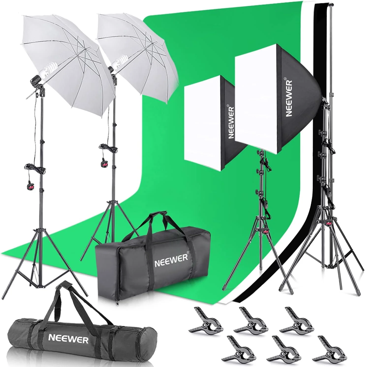 کیت نورپردازی عکاسی NEEWER با پس زمینه، پایه های پس زمینه 8.5x10ft، دارای گواهی CE 5700K 800W معادل 24W LED چتر سافت باکس نورپردازی مداوم، تجهیزات استودیوی عکس برای فیلمبرداری عکس