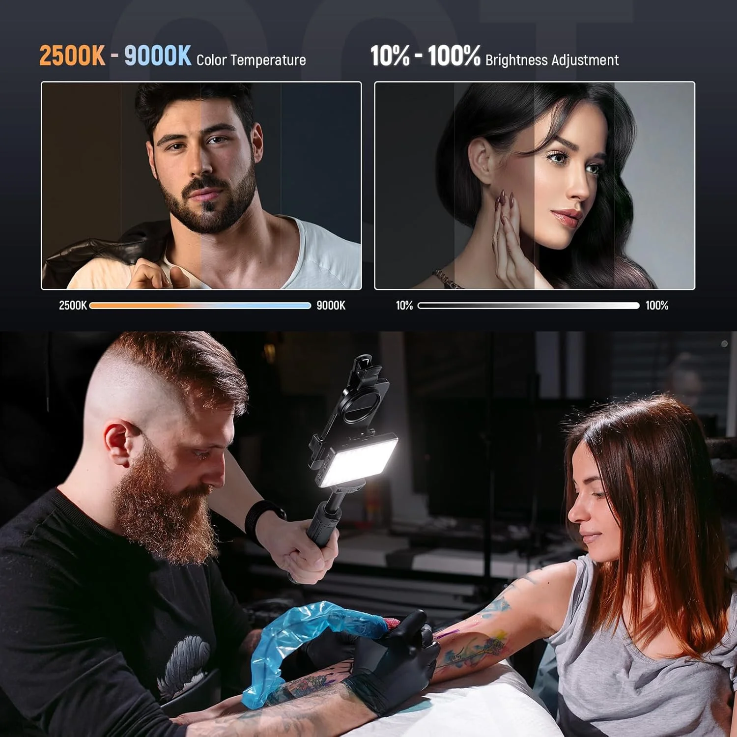 نور سلفی و تاتو LED مدل NEEWRE BASICS سازگار با آیفون، دارای گیره فیلتر CPL/پایه سه پایه/نگهدارنده تلفن، نور پرکننده حذف انعکاس برای عکاسی و فیلمبرداری هنری، غذا، جواهرات، ST120B