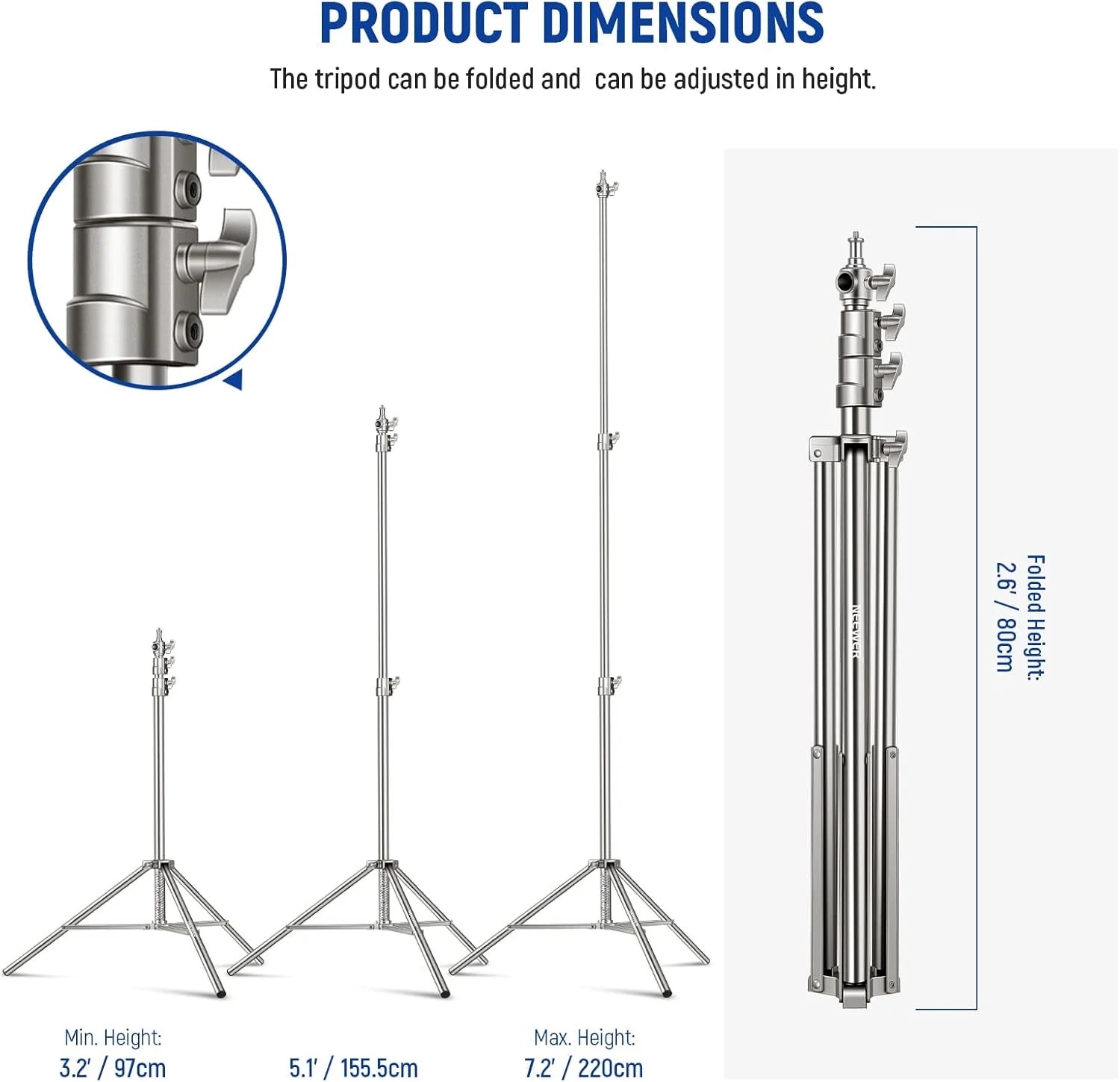 پایه نور استیل 2.2 متری NEEWER، سه پایه فنری سنگین عکاسی با آداپتور پیچ 1/4 اینچ به 3/8 اینچ برای فلاش، نور ویدئویی LED، رینگ لایت، مونولایت، سافت باکس پایه نور استیل 2.2 متری NEEWER، سه پایه فنری سنگین عکاسی با آداپتور پیچ 1/4 اینچ به 3/8 اینچ برای فلاش، نور ویدئویی LED، رینگ لایت، مونولایت، سافت باکس